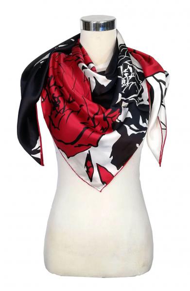 Foulard Shawl Silk Satin 110X110 White Black Red